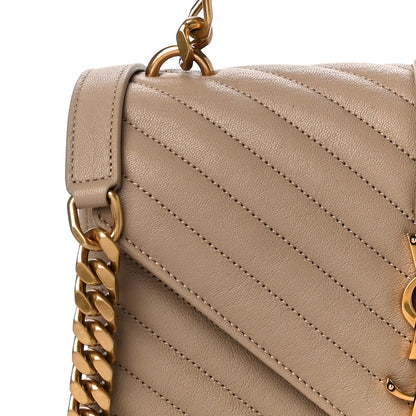 Saint Laurent Sheepskin Matelasse Chevron Monogram Medium College Bag Dark Beige 8 of 10