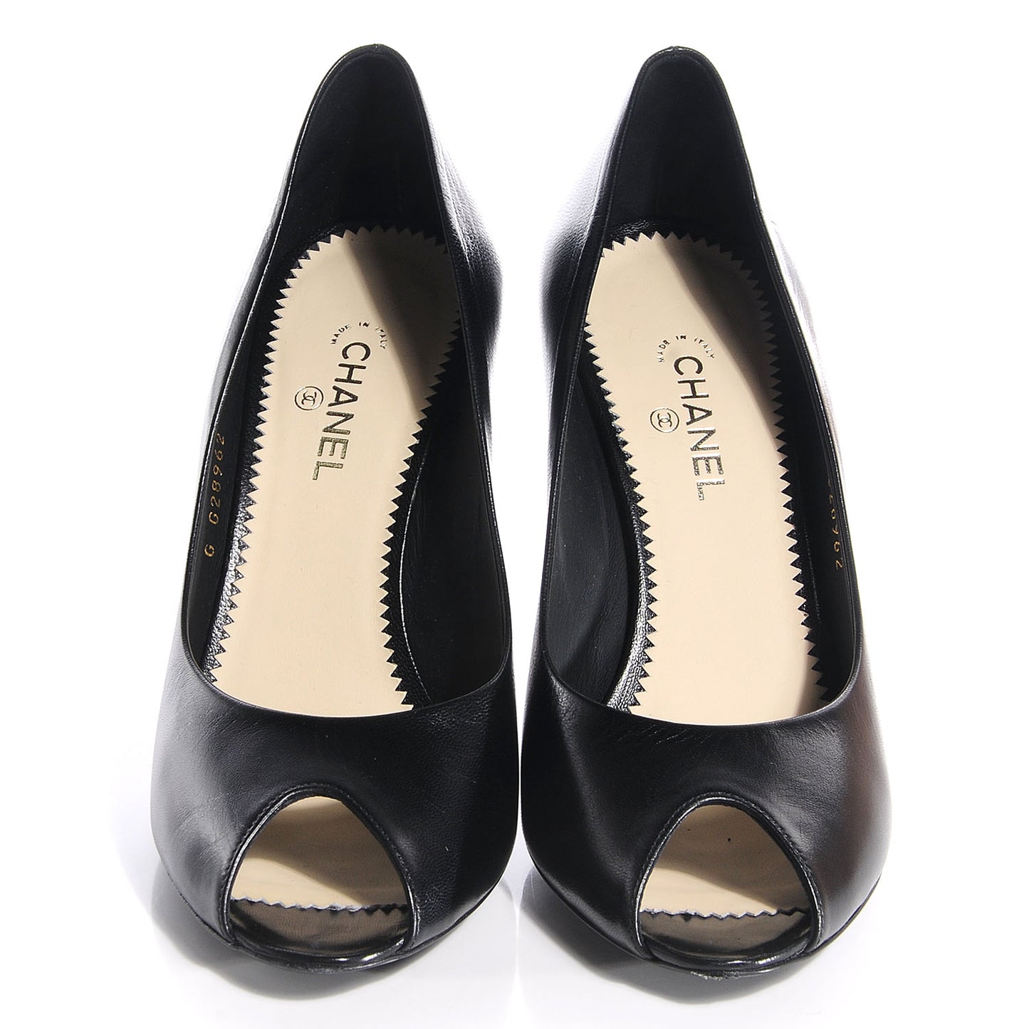 Leather Pearl CC Peep Toe Pumps 38 Black