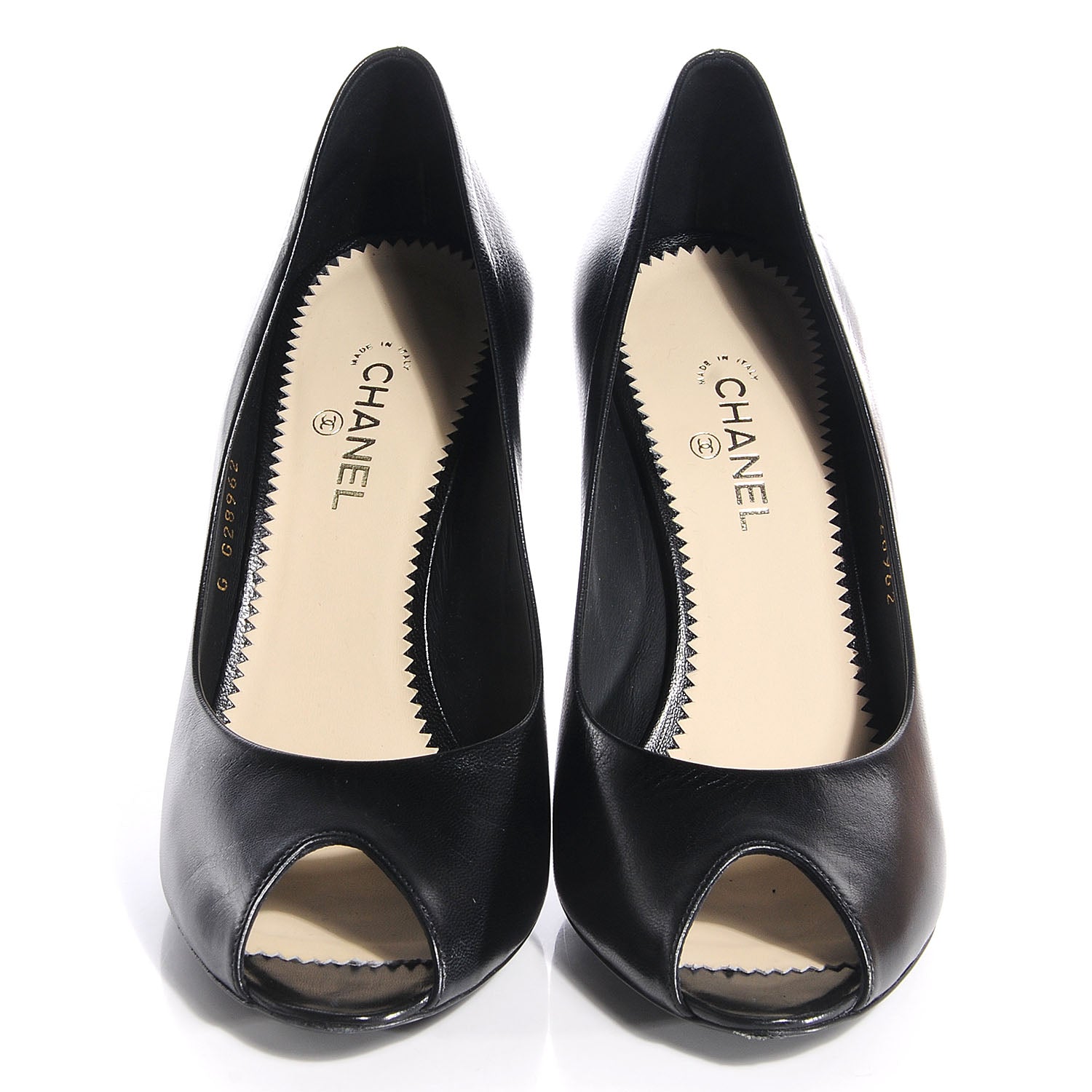 Chanel Leather Pearl CC Peep Toe Pumps 38 Black 2 of 8