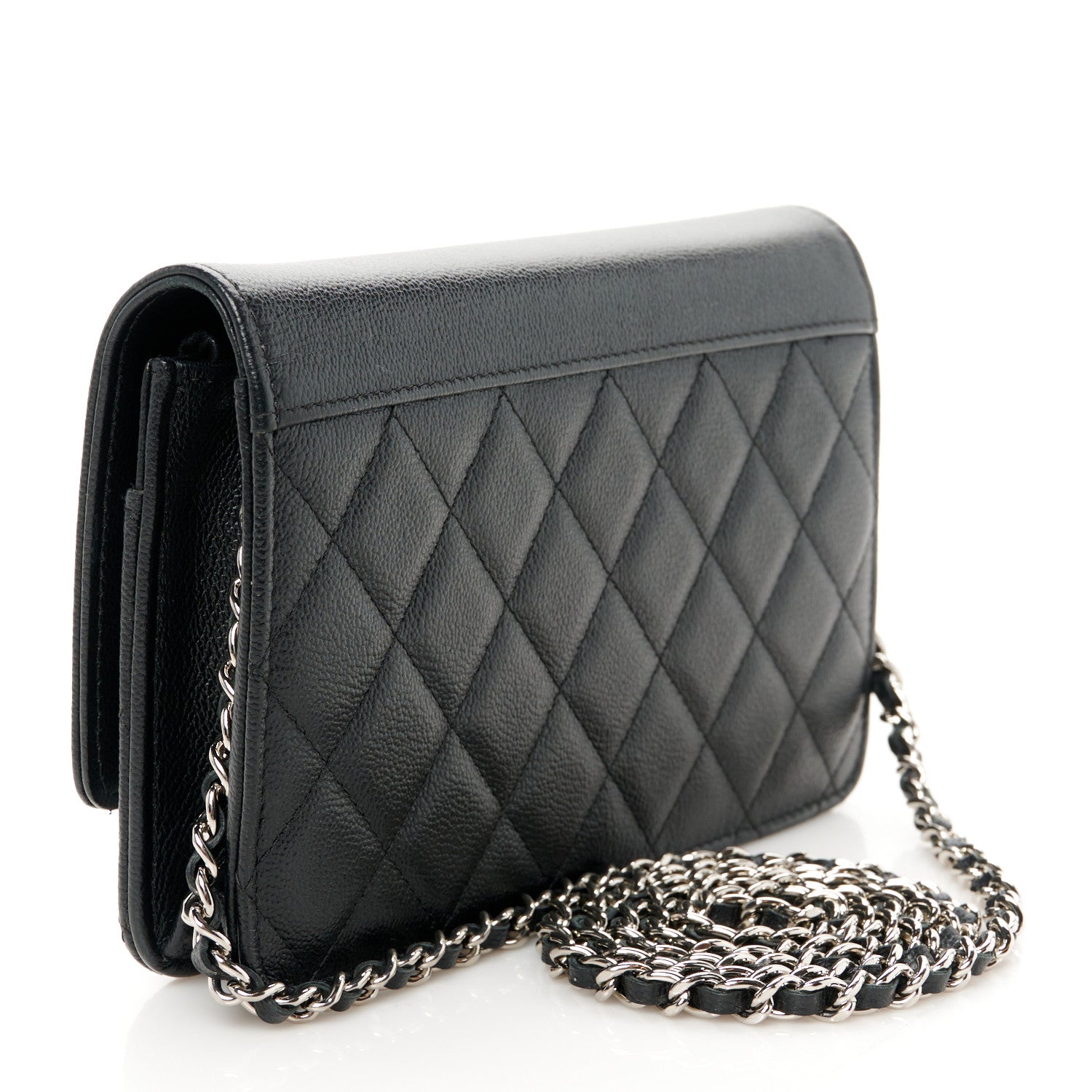 Chanel Grained Calfskin Quilted CC Box Wallet On Chain WOC Black 3 of 11