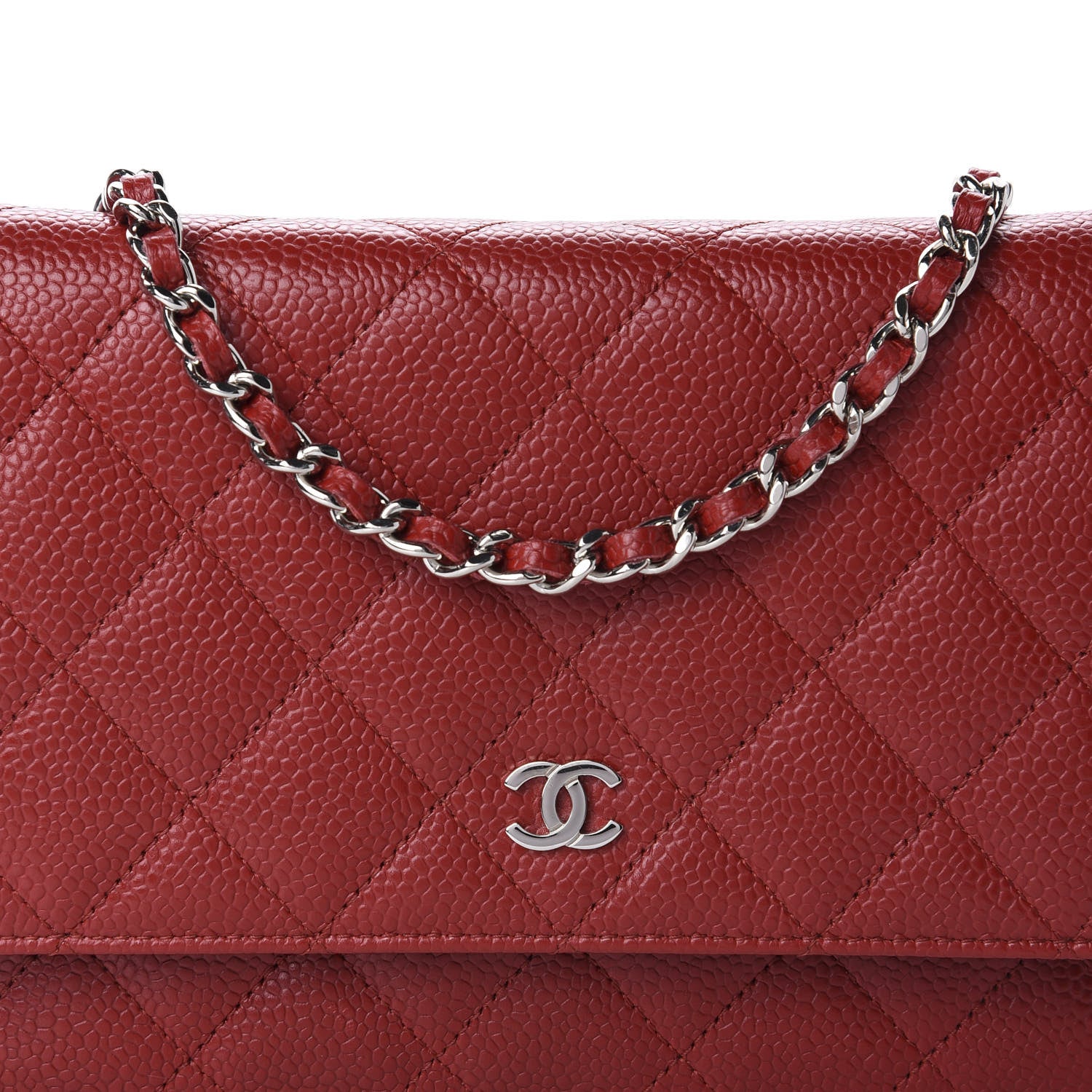Chanel Caviar Quilted Wallet on Chain WOC Red 12 of 13