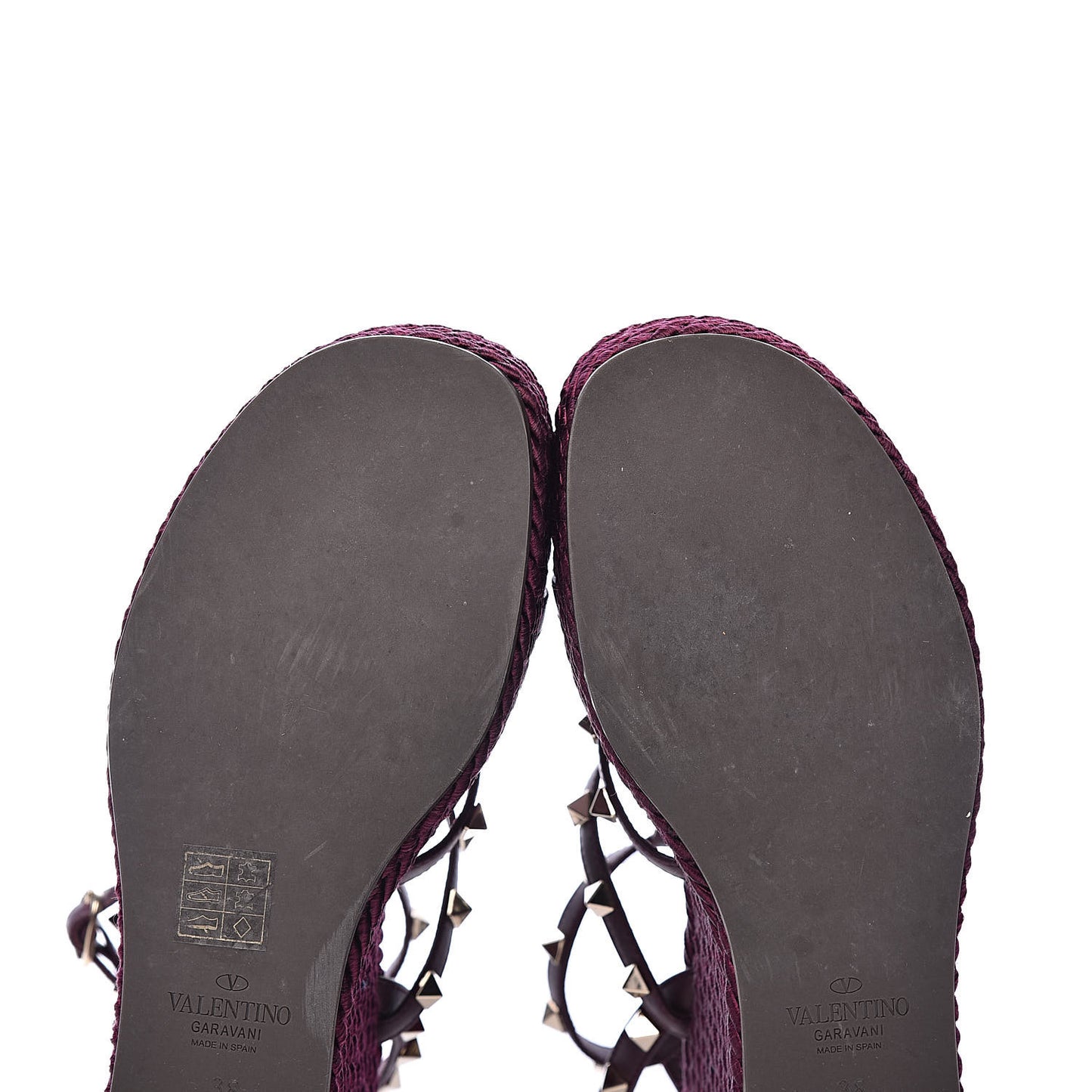 Calfskin Rockstud Ankle Strap Torchon Espadrille Caged 25/95mm Wedge Sandals 38 Rubin