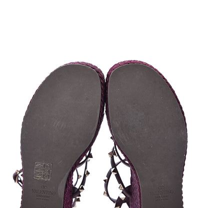 Valentino Garavani Calfskin Rockstud Ankle Strap Torchon Espadrille Caged 25/95mm Wedge Sandals 38 Rubin 9 of 13