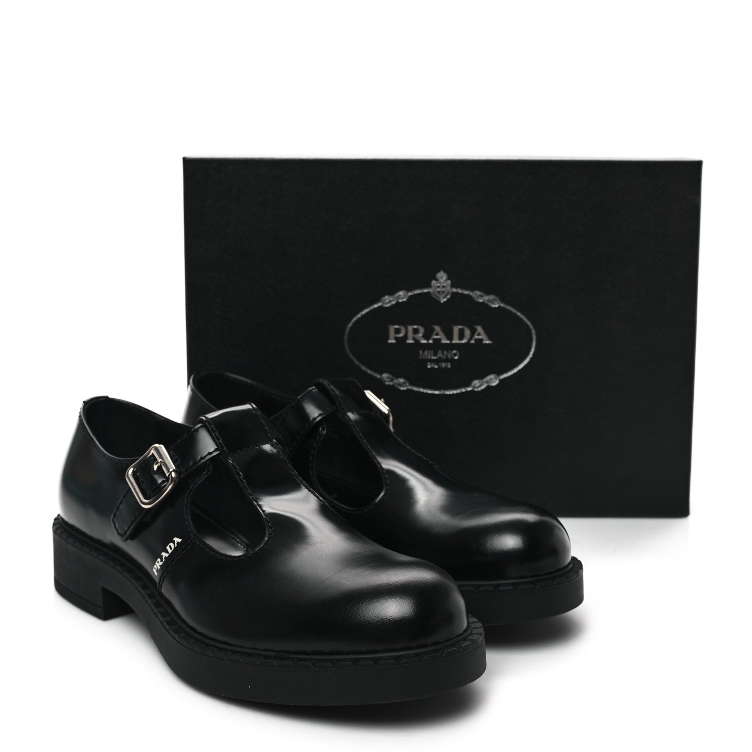 Prada Spazzolato Mens Mary Jane T Strap 40mm Loafers 10.5 Black 10 of 10