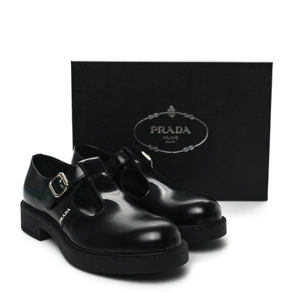 Prada Spazzolato Mens Mary Jane T Strap 40mm Loafers 10.5 Black 10 of 10