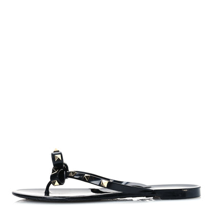Valentino Garavani PVC Jelly Rockstud Bow Thong Sandals 38 Black 1 of 24