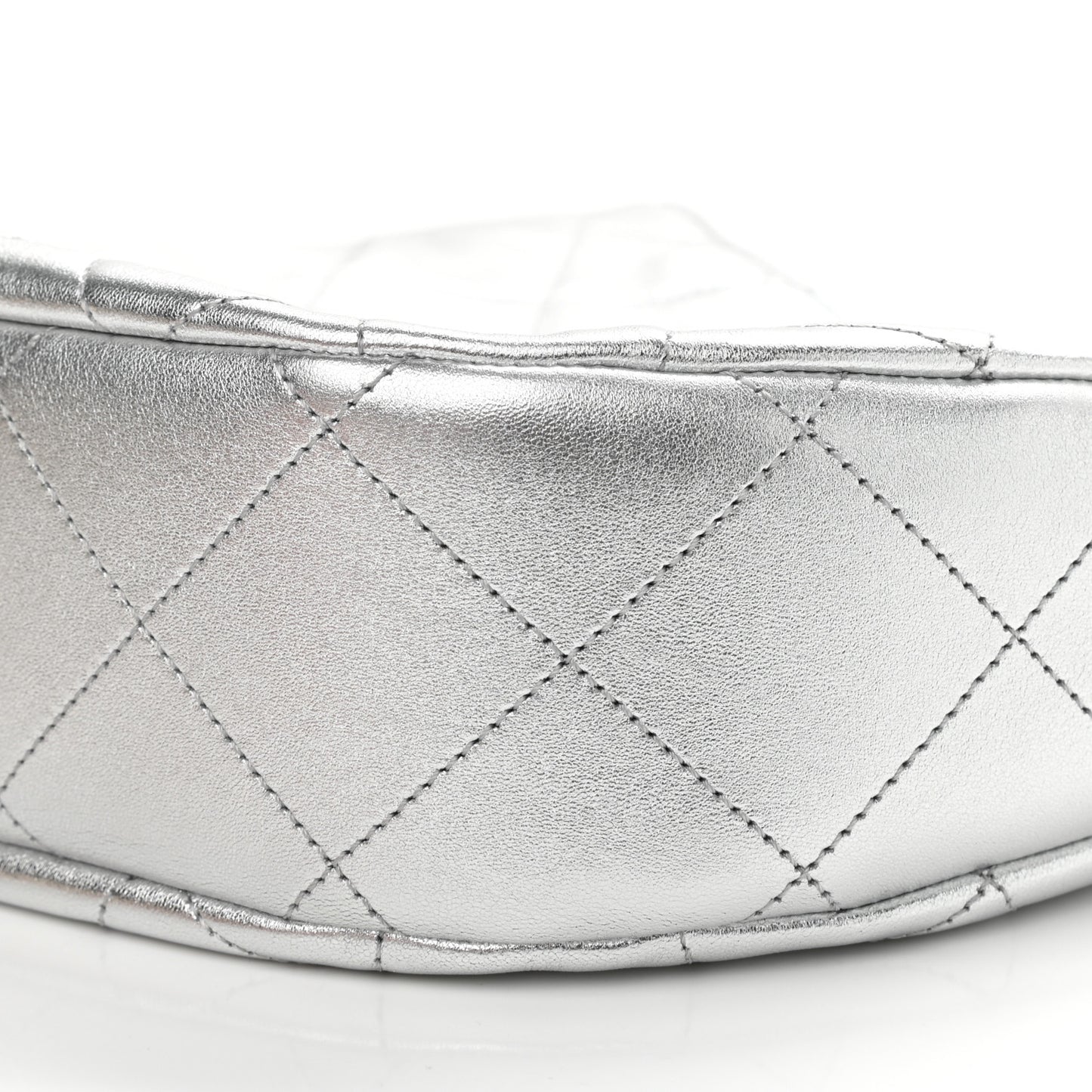 Metallic Lambskin Chain Rows Quilted Chain Hobo Silver
