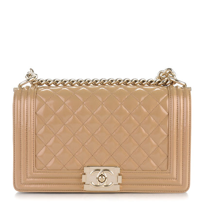 Chanel Iridescent Glazed Calfskin Quilted New Medium Boy Flap Dark Beige 1 of 7