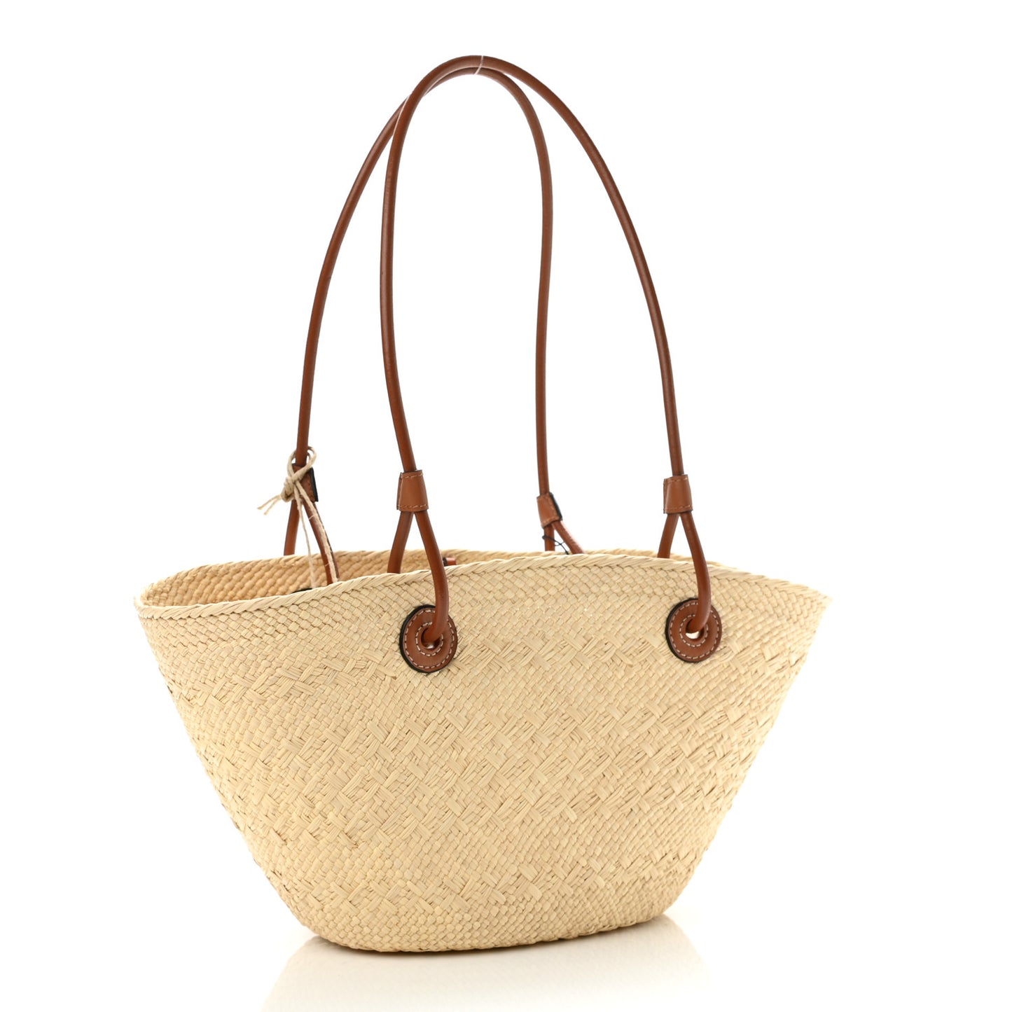 Iraca Palm Calfskin Anagram Basket Bag Natural Tan