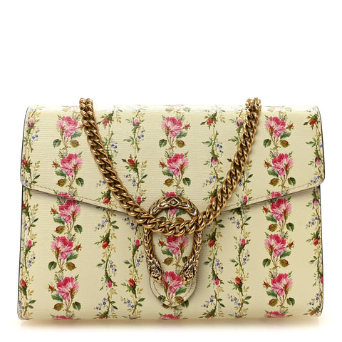Calfskin Floral Print Mini Dionysus Chain Wallet Ivory Pink