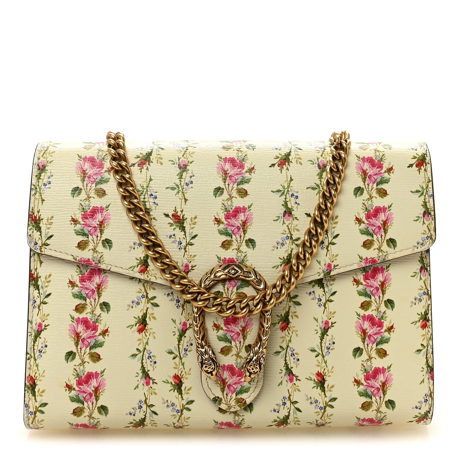 Gucci Calfskin Floral Print Mini Dionysus Chain Wallet Ivory Pink 1 of 10