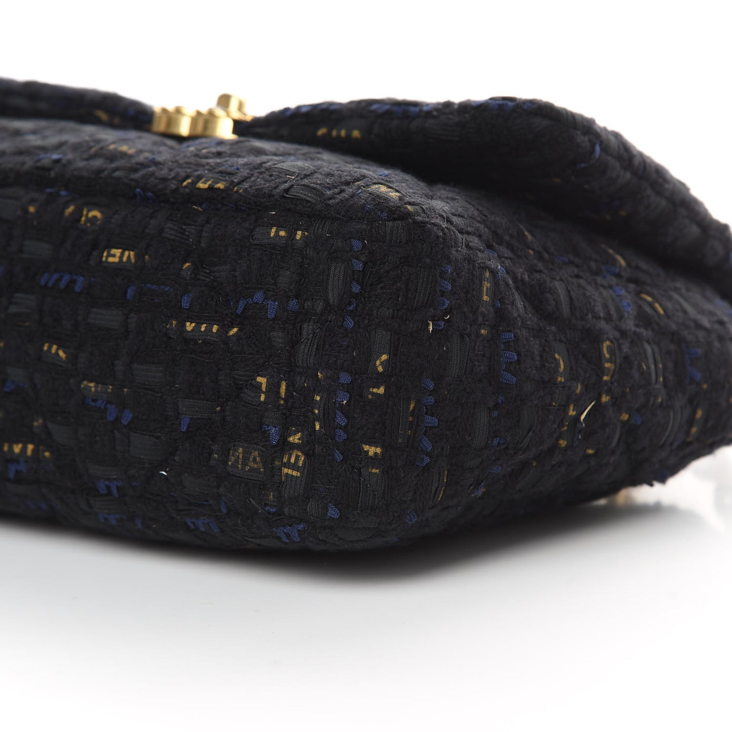 Tweed Quilted Large 19 Flap Black Navy Gold