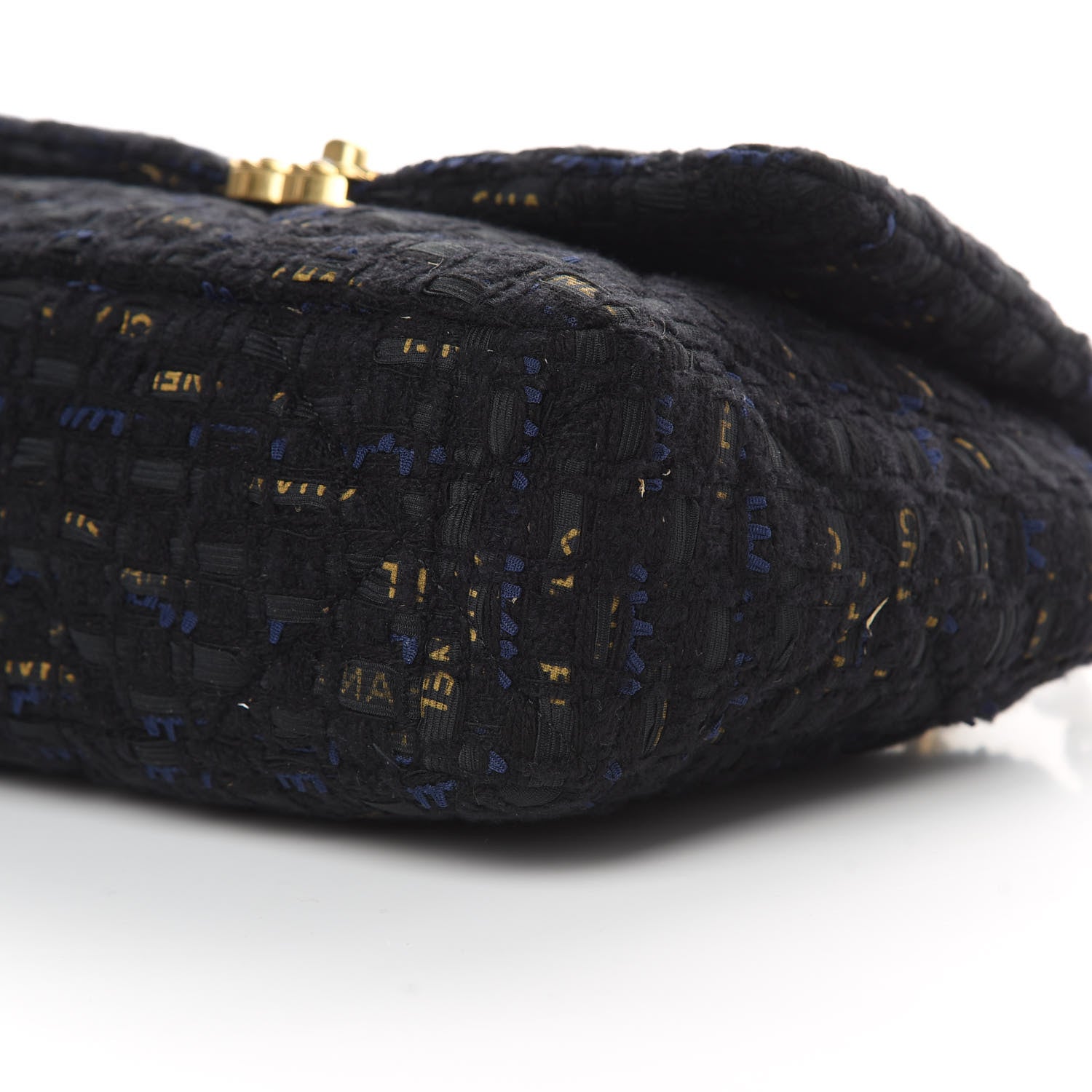 Chanel Tweed Quilted Large 19 Flap Black Navy Gold 10 of 11
