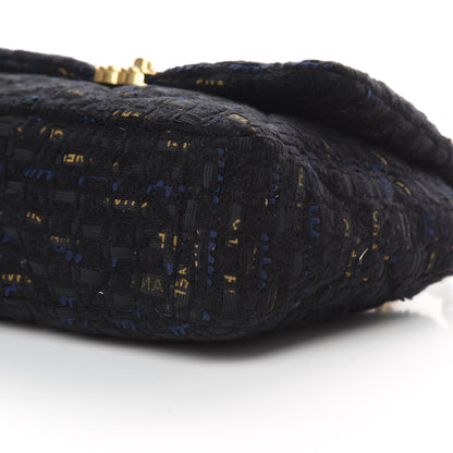 Chanel Tweed Quilted Large 19 Flap Black Navy Gold 10 of 11