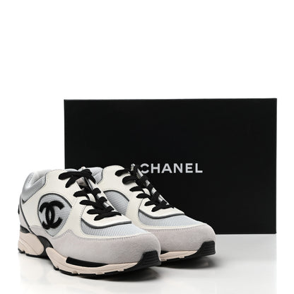 Chanel Mesh Suede Calfskin Womens CC Sneakers 40.5 White Silver Light Grey 8 of 8