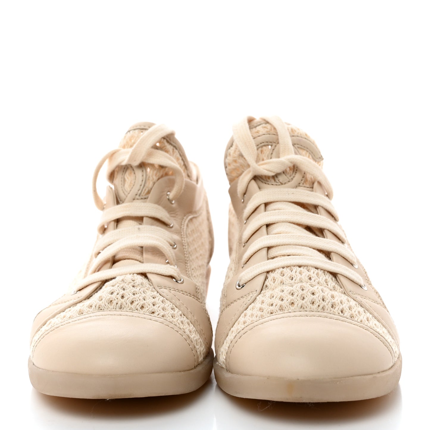 Lambskin Mesh Cap Toe CC Sneakers 41 Beige