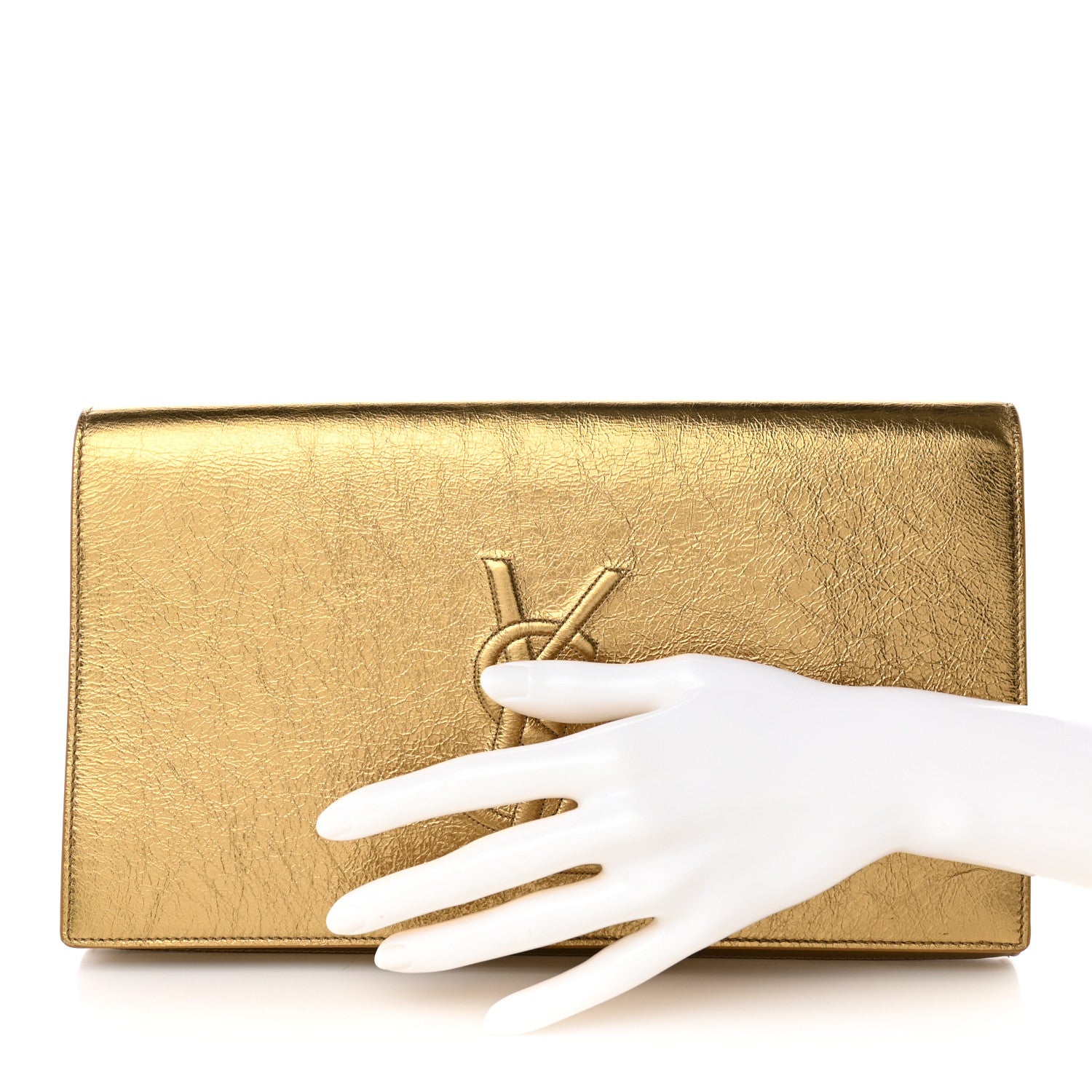 Saint Laurent Metallic Calfskin Monogram Large Belle De Jour Clutch Gold 2 of 12