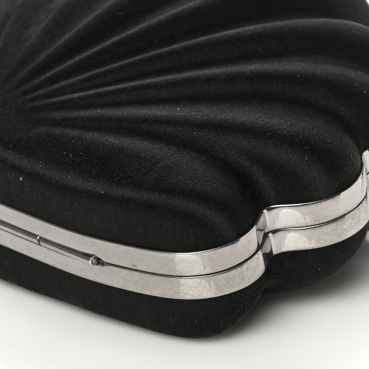 Satin Pearl Shell Clutch Bag Black