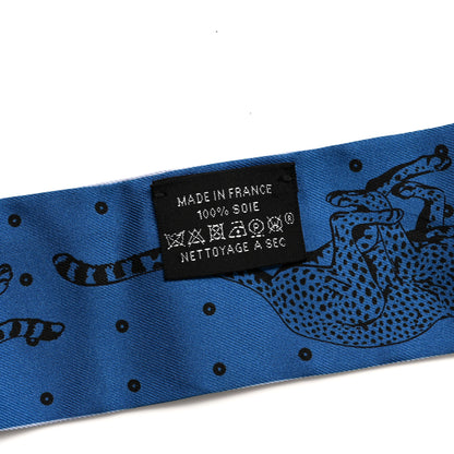 Hermes Silk Guepards Bandana Twilly Bleu Ciel Jaune Vif 3 of 4