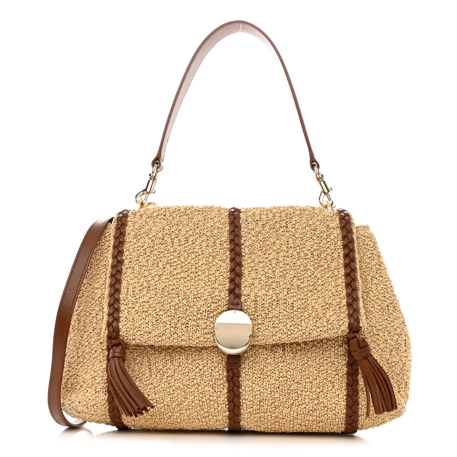 Chloe Raffia Calfskin Medium Penelope Shoulder Bag Tan 1 of 11