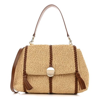 Chloe Raffia Calfskin Medium Penelope Shoulder Bag Tan 1 of 11