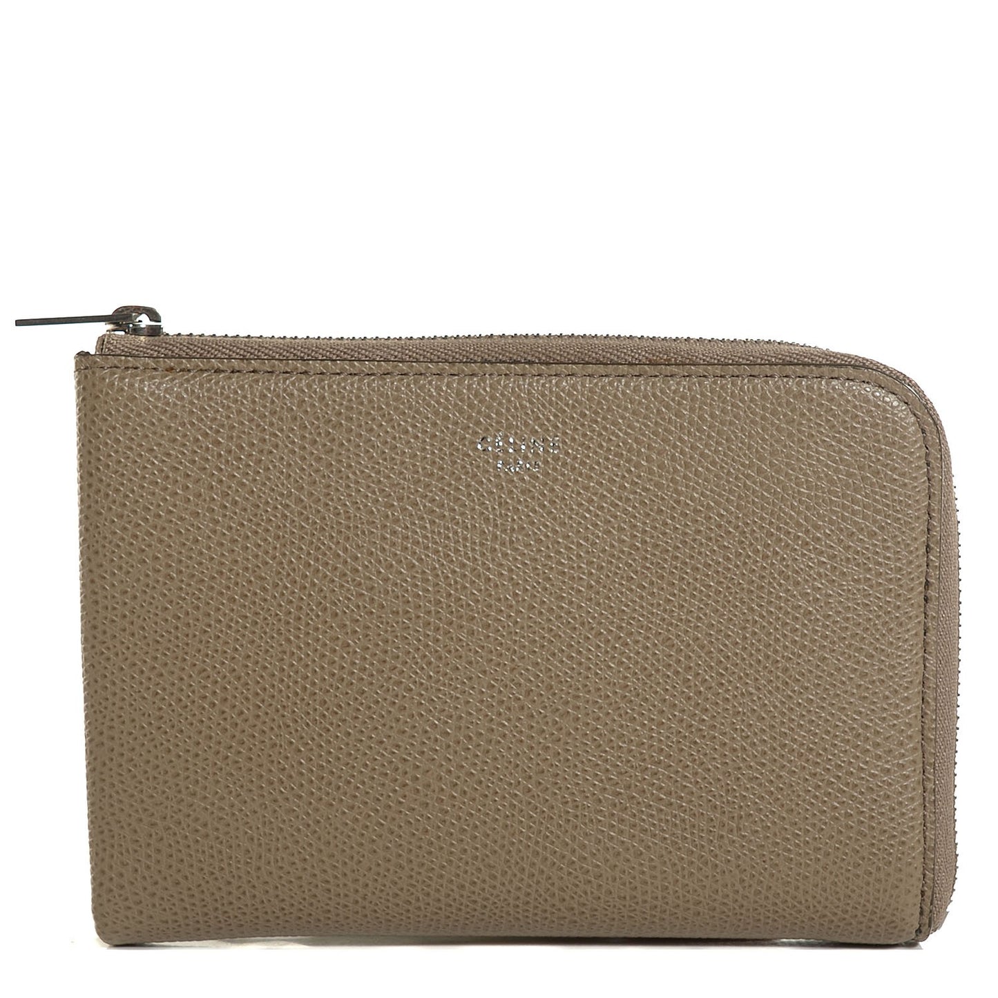 Drummed Calfskin Medium Half Zip Multifunction Wallet Coin Purse Taupe