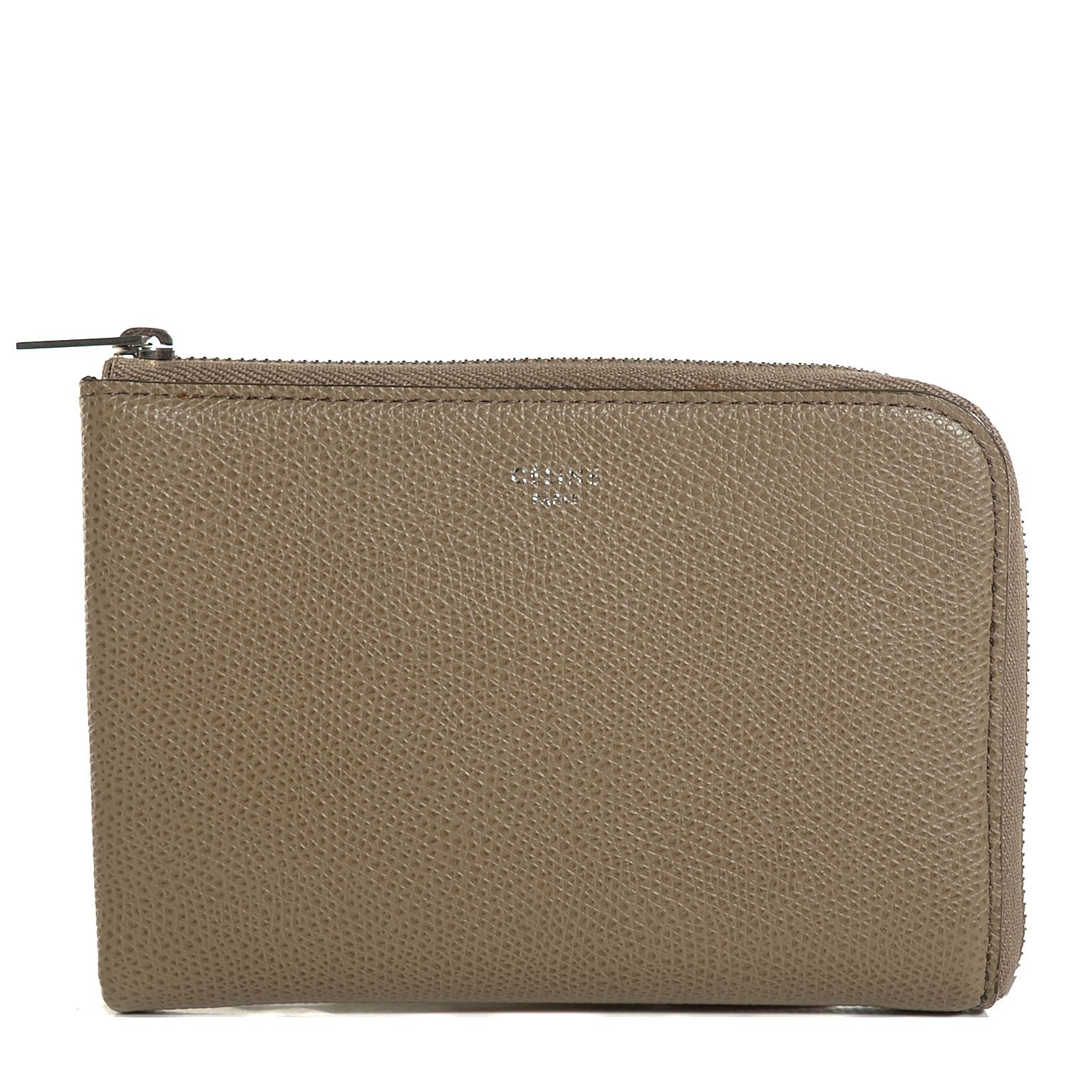 Celine Drummed Calfskin Medium Half Zip Multifunction Wallet Coin Purse Taupe 1 of 10