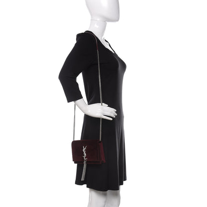 Saint Laurent Velvet Crystal Monogram Kate Tassel Shoulder Bag Burgundy 2 of 9