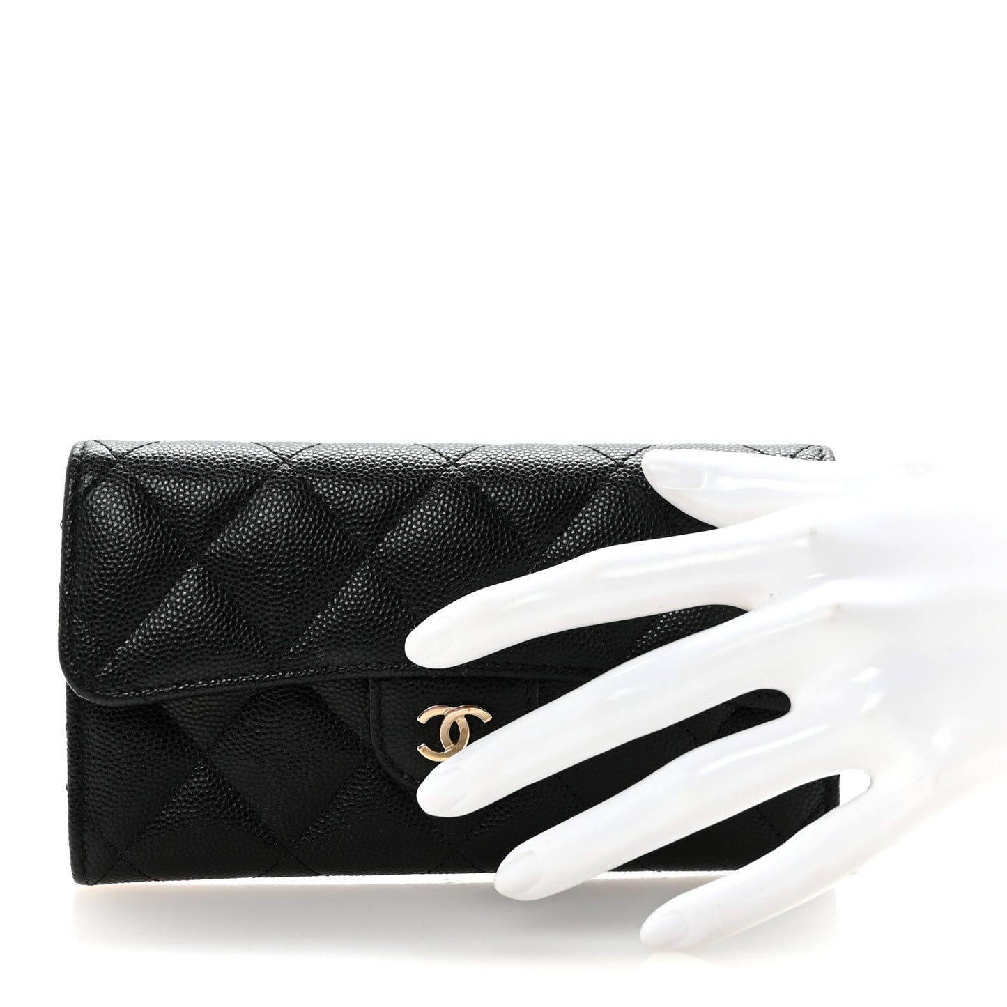 Caviar Quilted Medium Gusset Flap Wallet Black