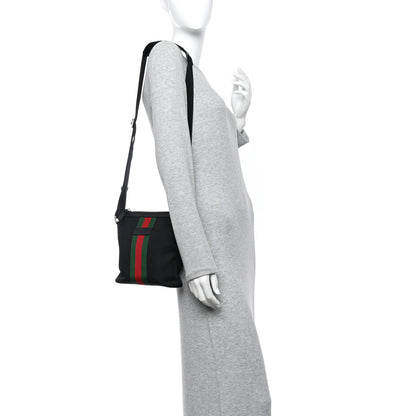 Gucci Techno Canvas Selleria Calfskin Web Small Flat Messenger Bag Black 2 of 10