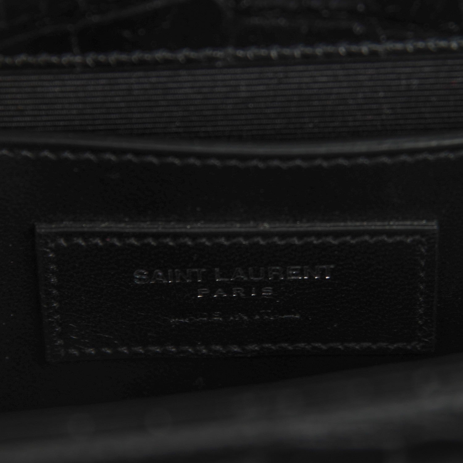 Saint Laurent Calfskin Crocodile Embossed Small Classic Monogram Tassel Satchel Black 7 of 8