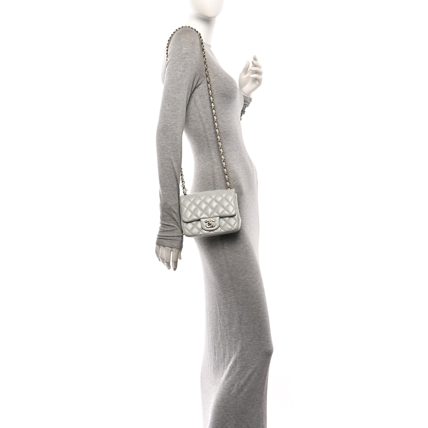 Lambskin Quilted Mini Square Flap Light Grey