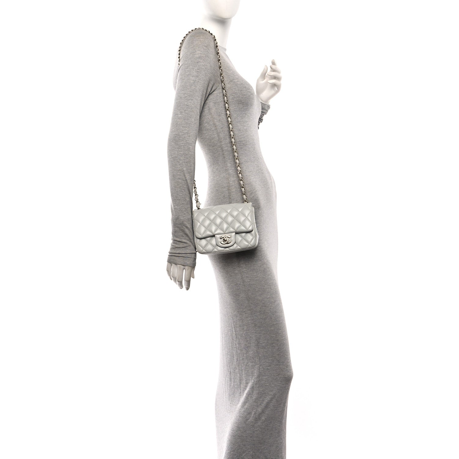 Chanel Lambskin Quilted Mini Square Flap Light Grey 2 of 10