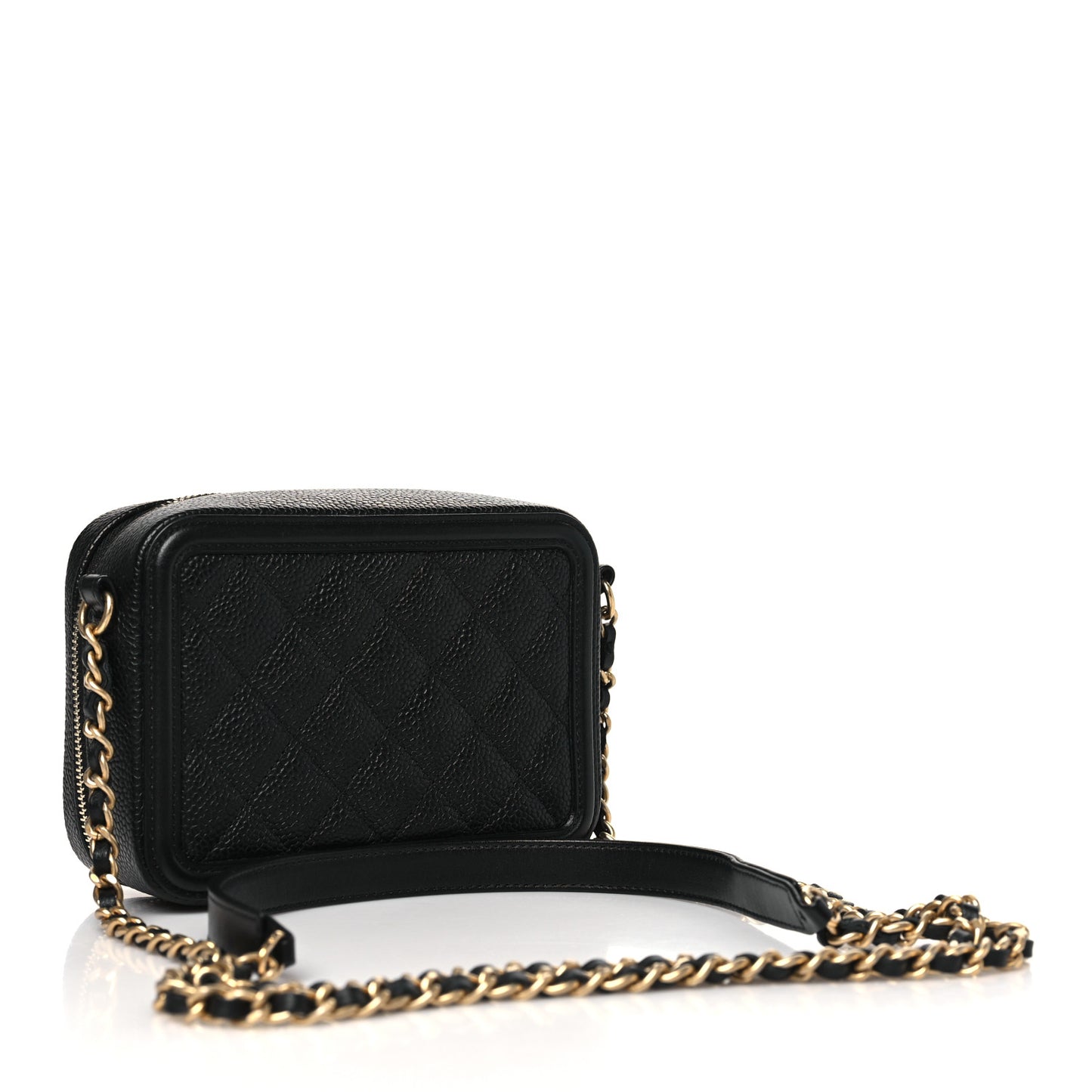 Caviar Quilted CC Filigree Vanity Clutch With Chain Black