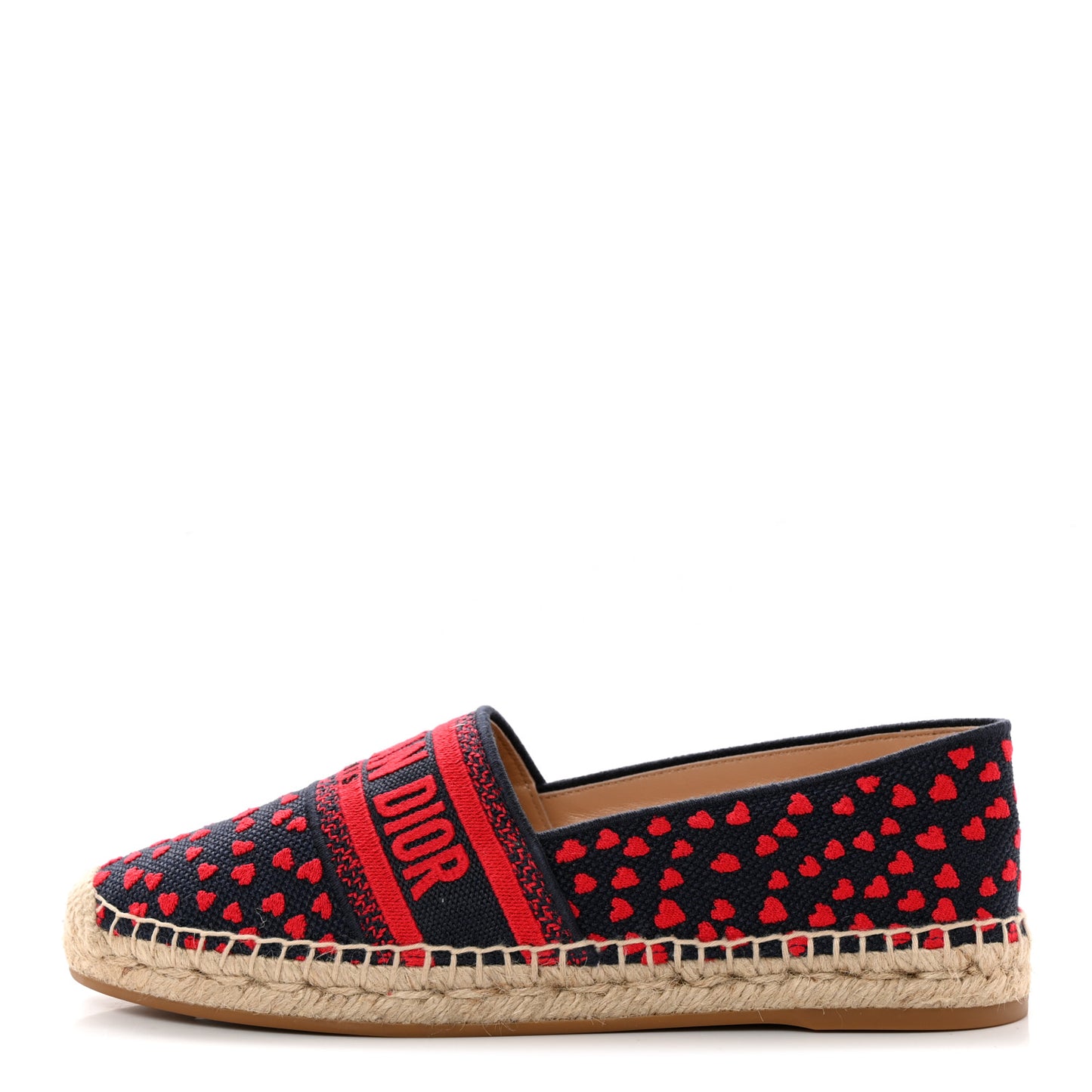 Cotton Embroidered Hearts Granville Espadrille 38.5 Blue Red