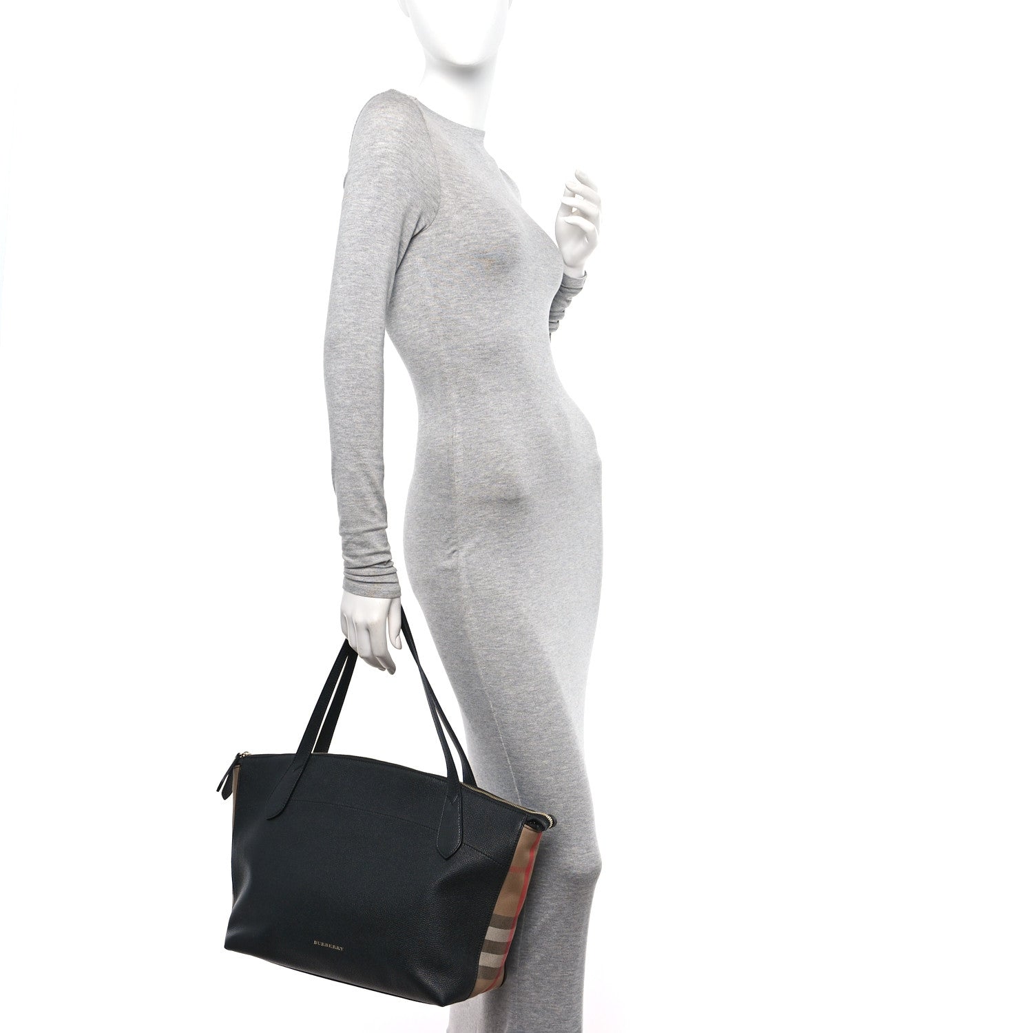 Burberry Derby Calfskin House Check Medium Welburn Tote Black 2 of 9