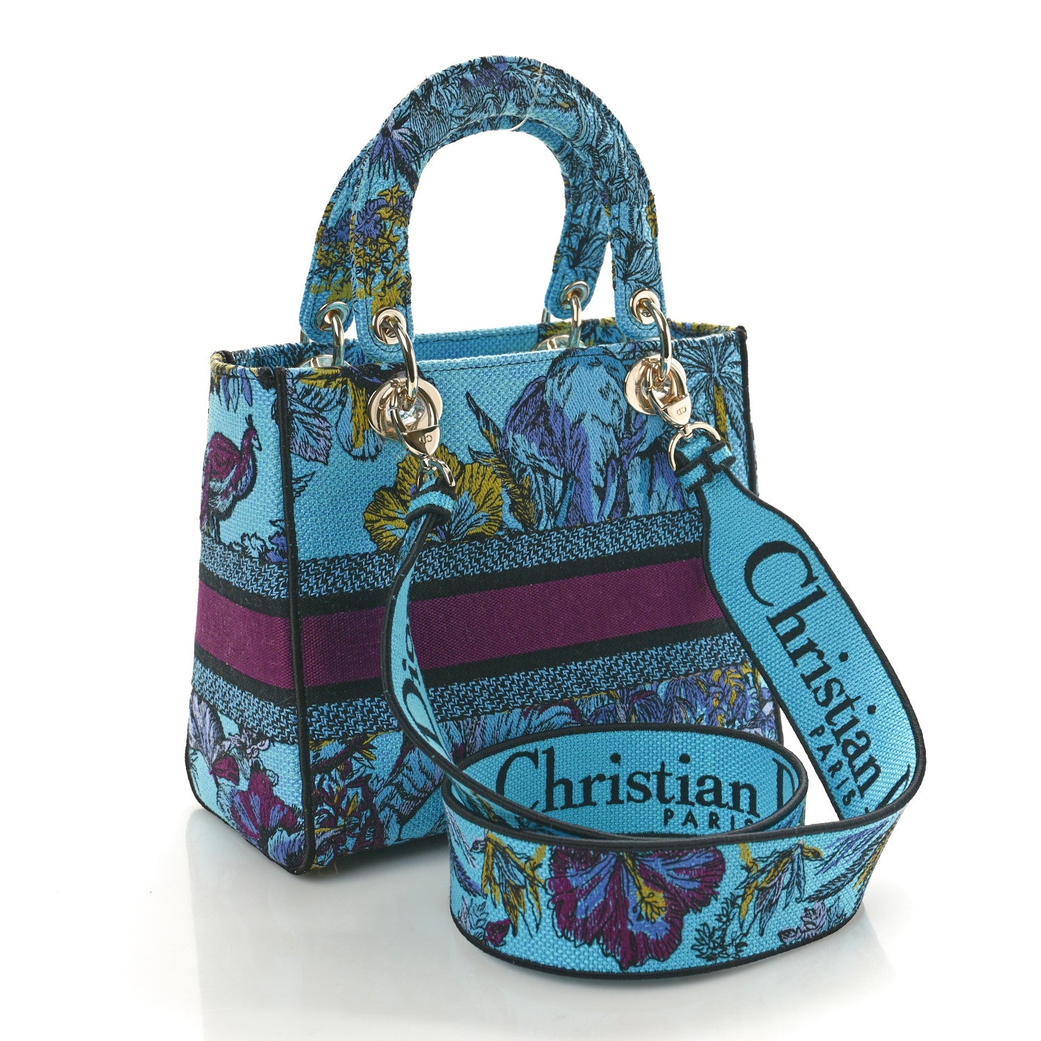 Christian Dior Canvas Toile de Jouy Voyage Embroidered Medium Lady D-Lite Celestial Blue 2 of 11