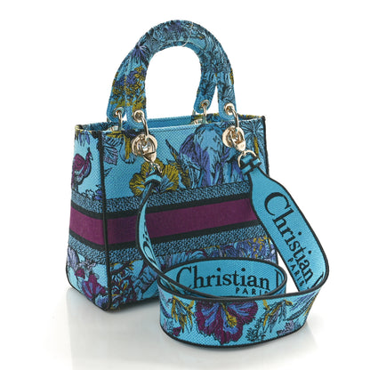 Christian Dior Canvas Toile de Jouy Voyage Embroidered Medium Lady D-Lite Celestial Blue 2 of 11
