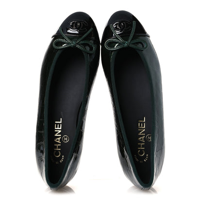 Chanel Crocodile Embossed Patent Calfskin Ballet Flats 38.5 Dark Green Black 2 of 11