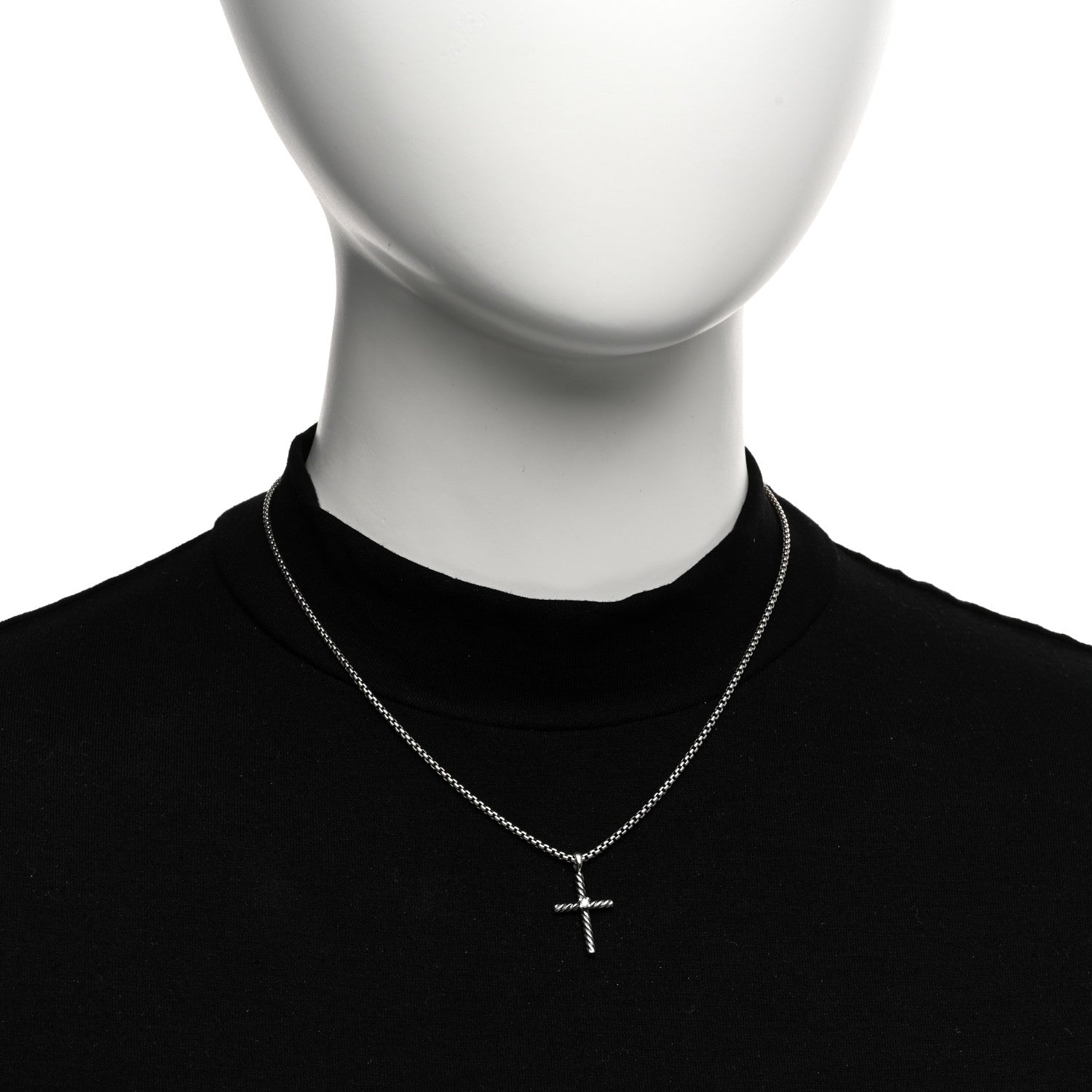 David Yurman Sterling Silver Diamond Cable Classics Cross Necklace 2 of 4