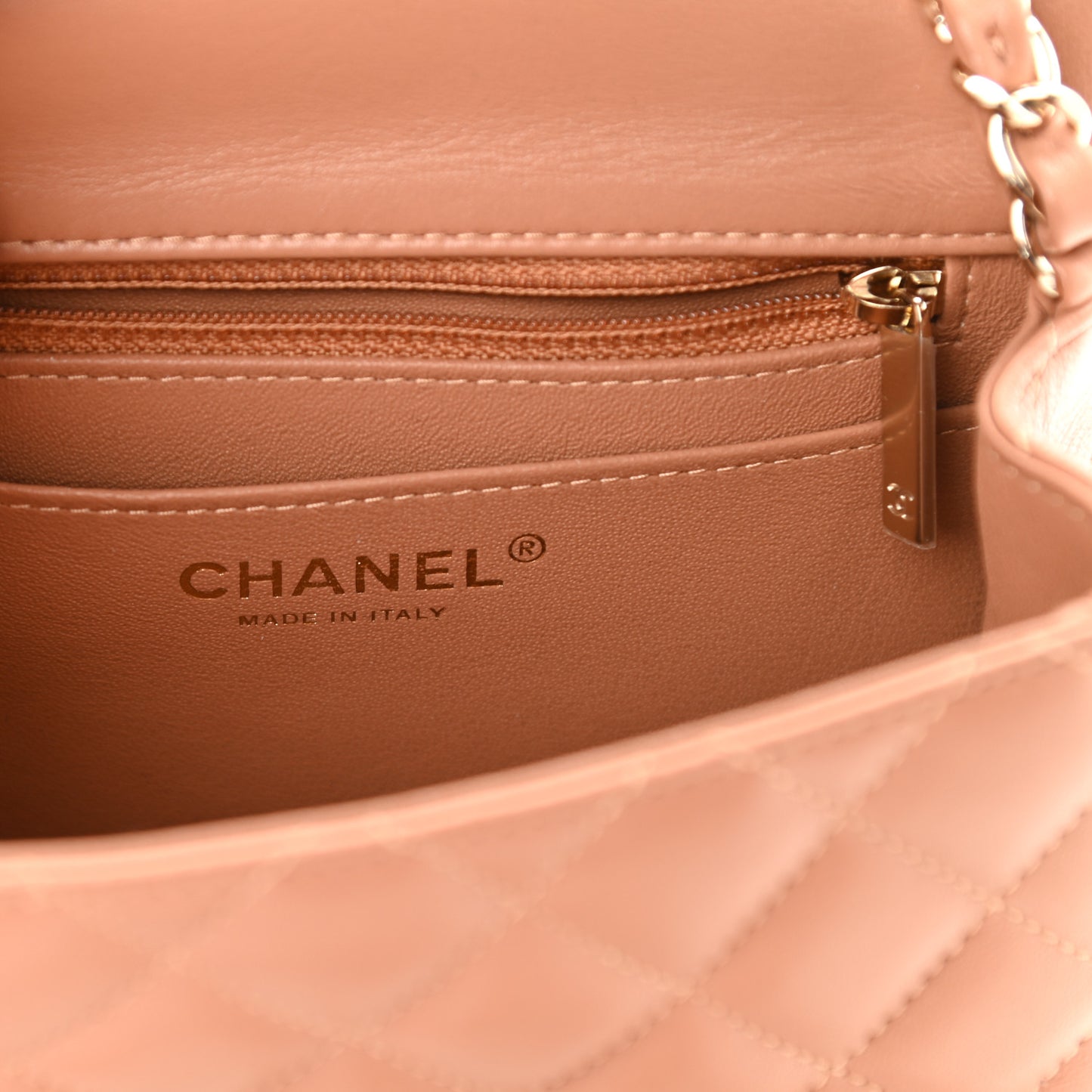 Lambskin Quilted Mini Square Flap Brown