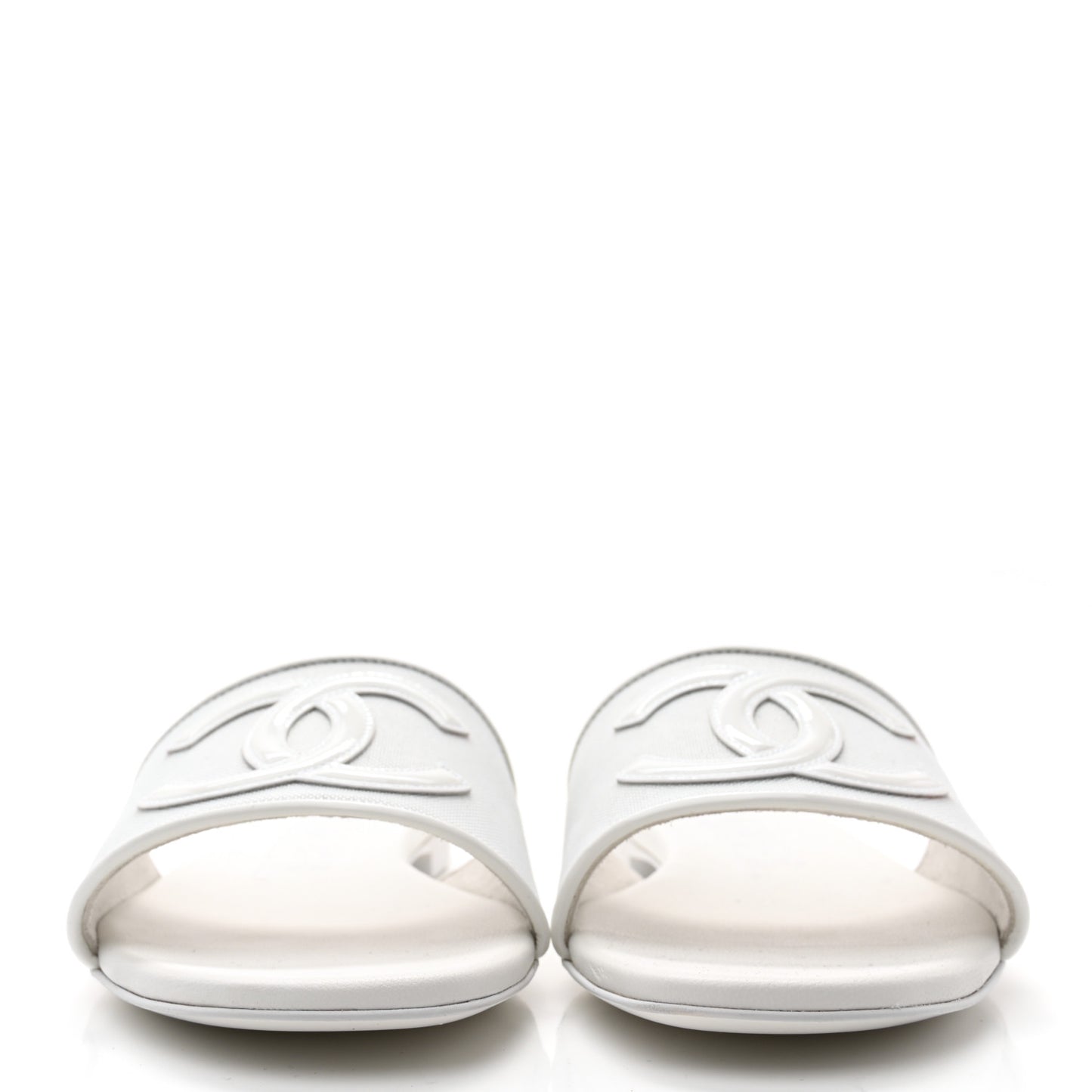 Mesh Patent Calfskin CC Mules 37 White