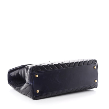 Chanel Calfskin Chevron Quilted Medium Coco Handle Flap Blue 3 of 10