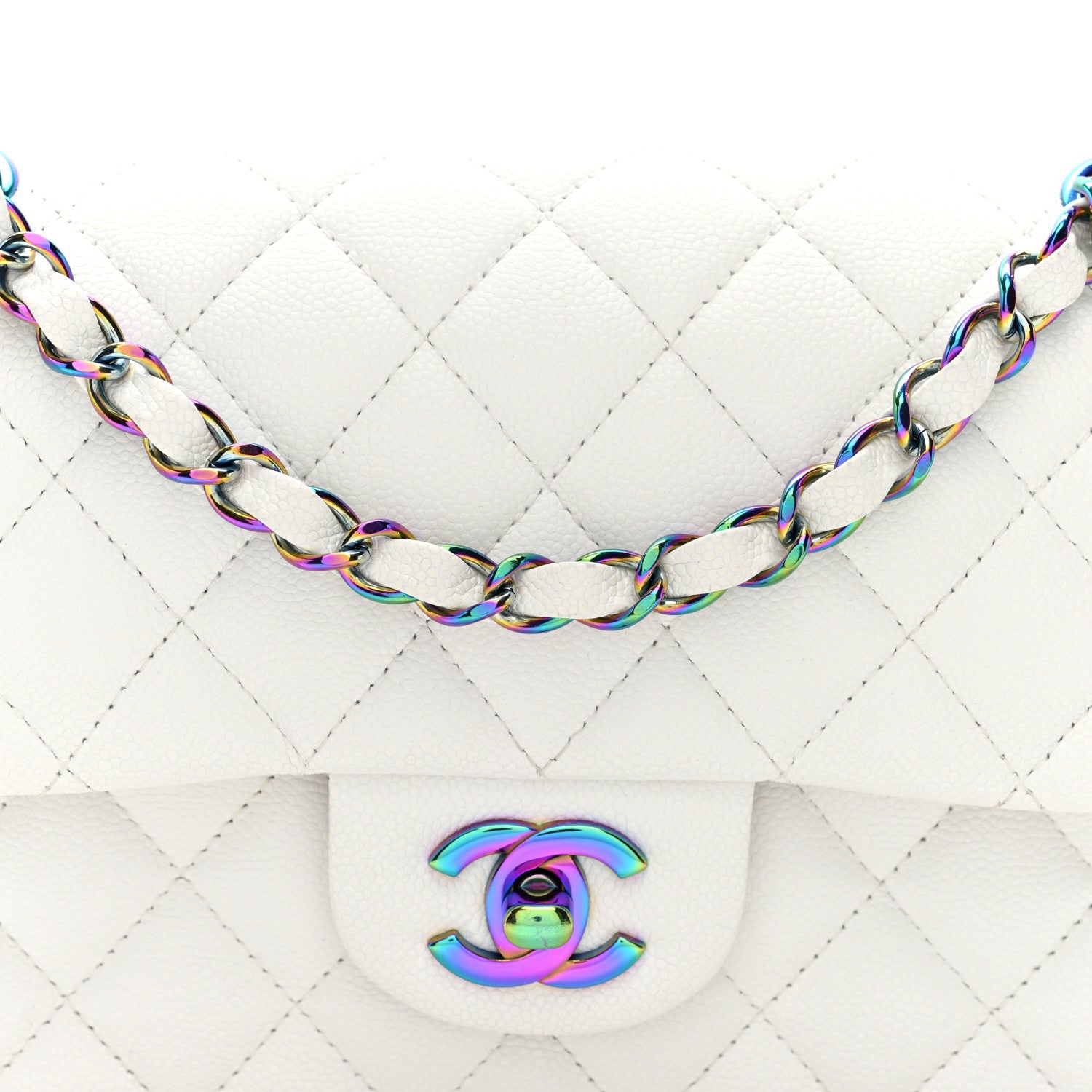 Chanel Caviar Quilted Rainbow CC Small Double Flap White 8 of 10