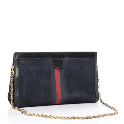Gucci Suede Patent Web Dragon Embroidered Medium Ophidia Chain Shoulder Bag Blue Multicolor Black 3 of 11