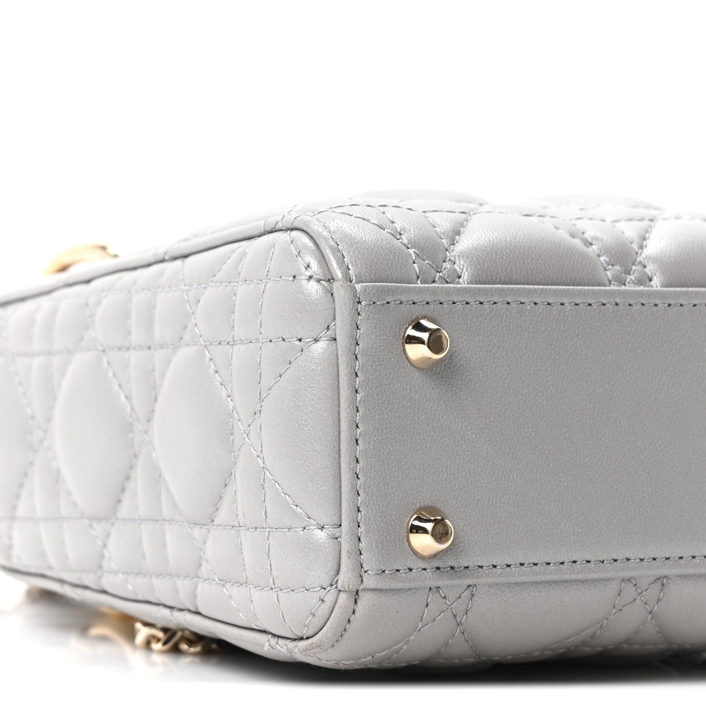 Metallic Lambskin Cannage Mini Lady Dior Grey
