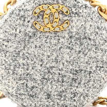 Chanel Wool Tweed Lambskin Quilted Chanel 19 Round Clutch With Chain Grey Ecru 8 of 10