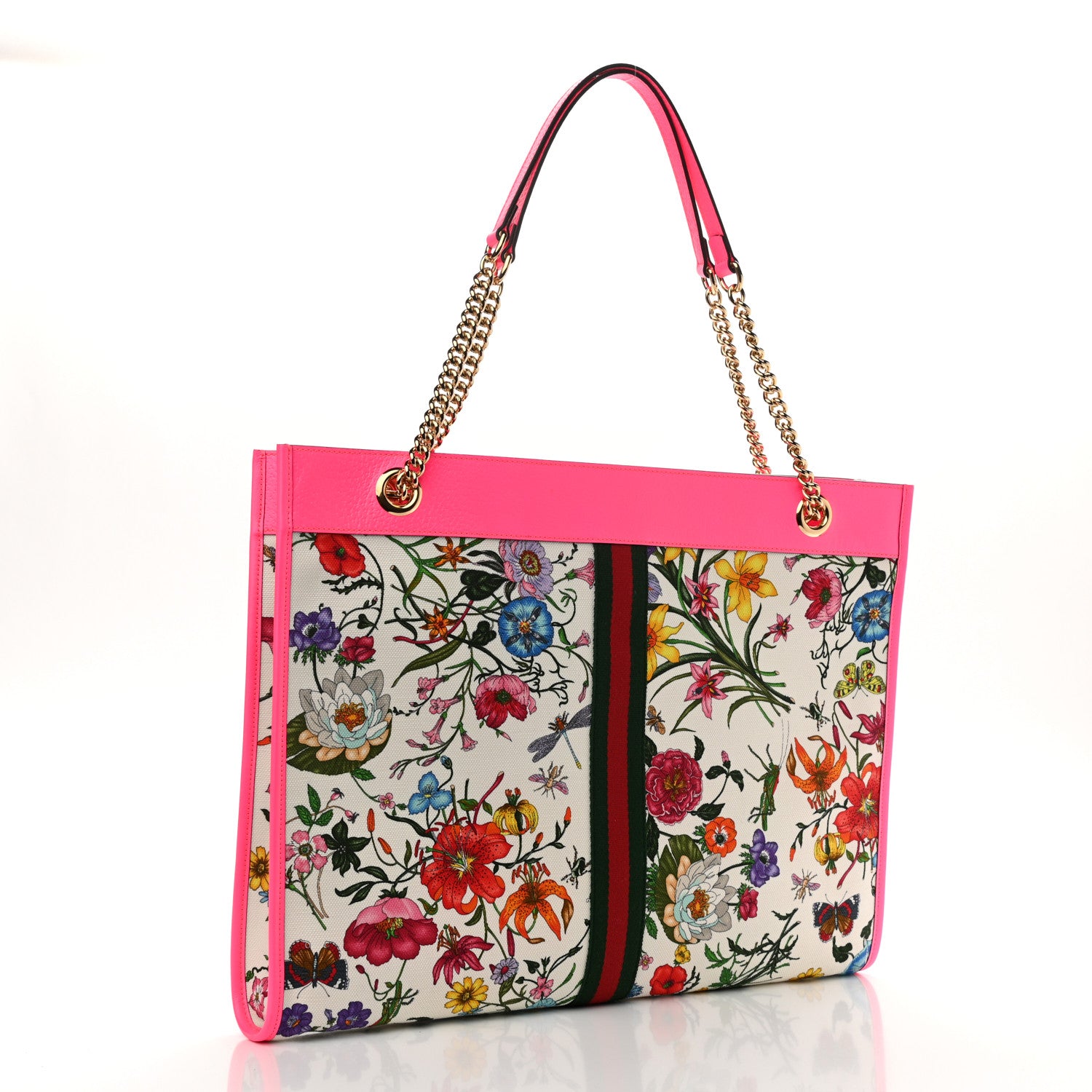 Gucci Canvas Flora Large Rajah Chain Tote White Multicolor Fuxia Fluo 3 of 10