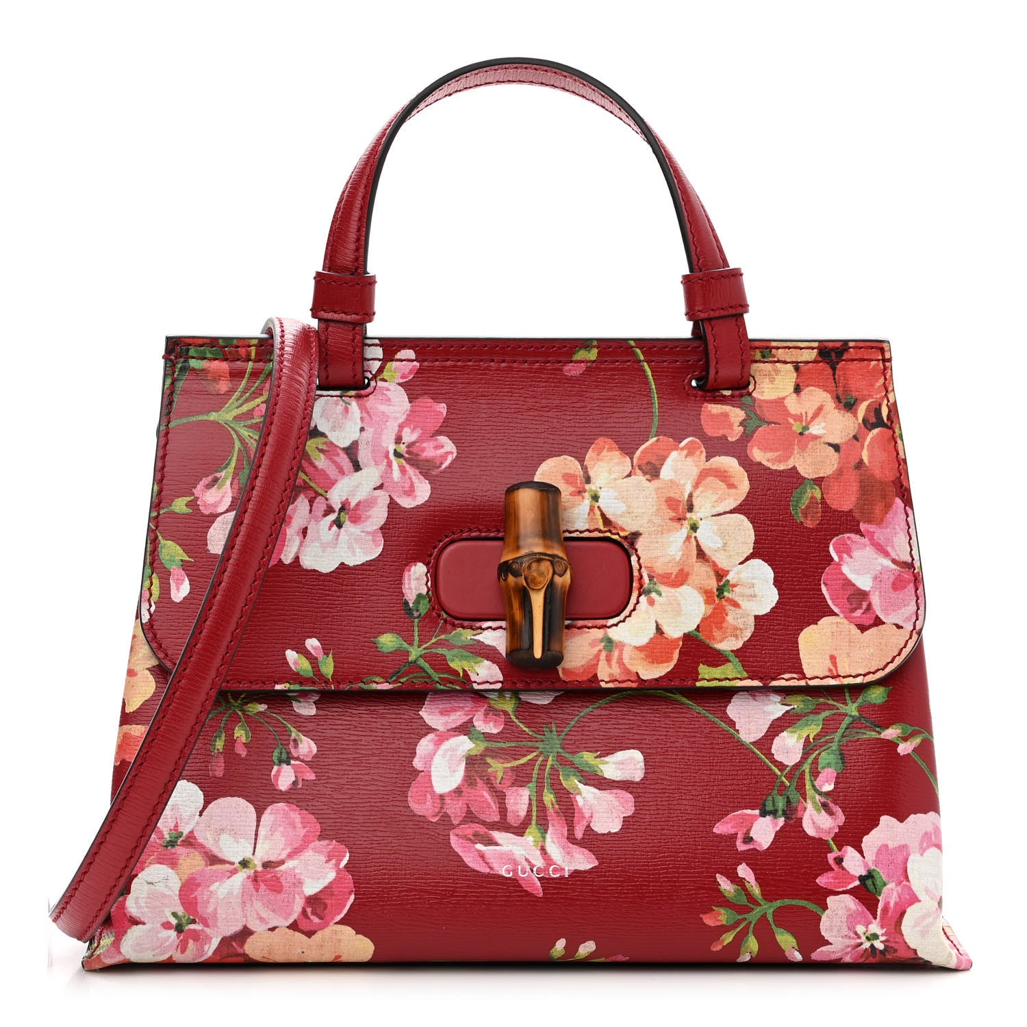 Gucci Shangai Calfskin Blooms Print Small Bamboo Daily Top Handle Bag Romantic Cerise Multicolor 1 of 10