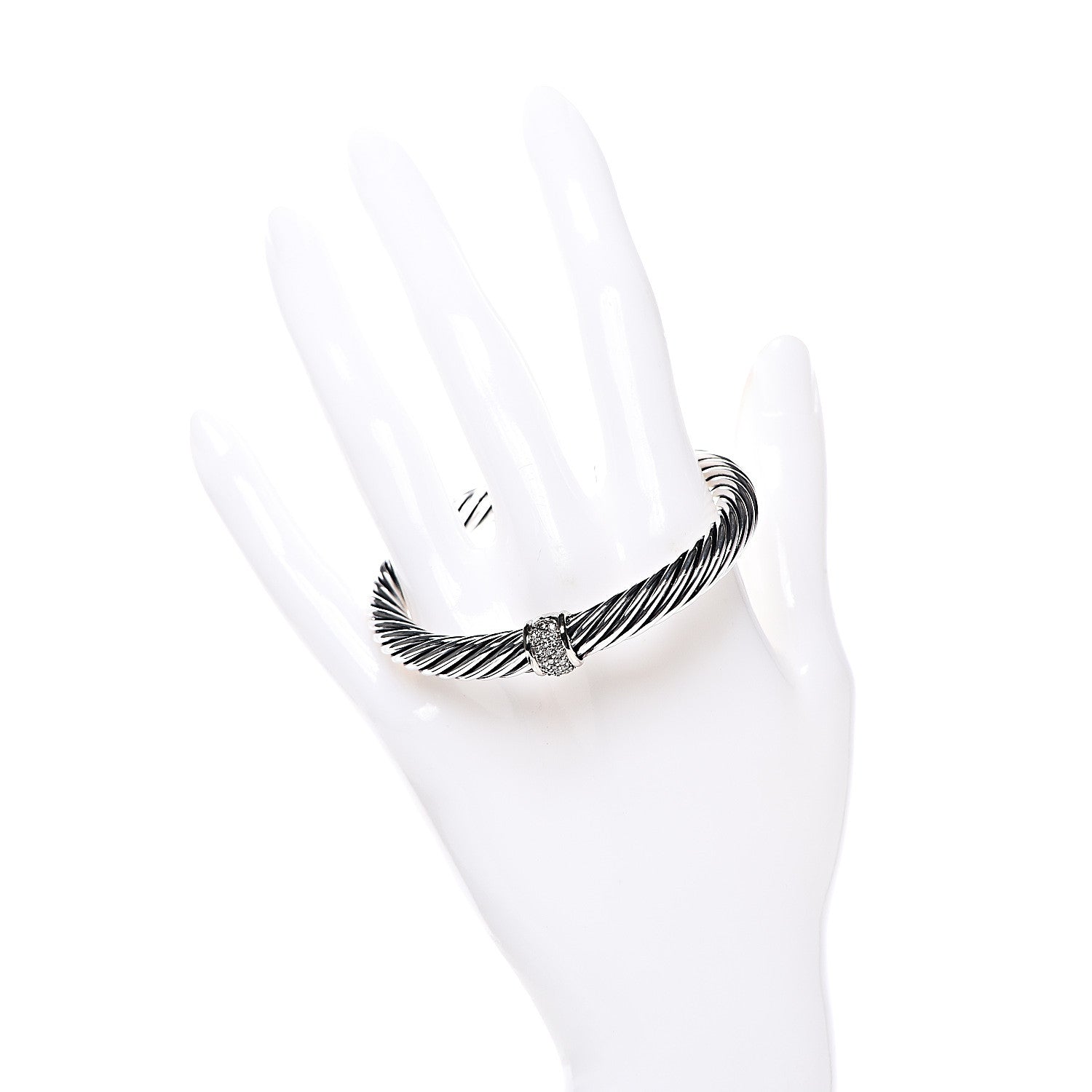 David Yurman Sterling Silver 18K Yellow Gold Diamond 7mm Cable Classics Station Bracelet 2 of 5